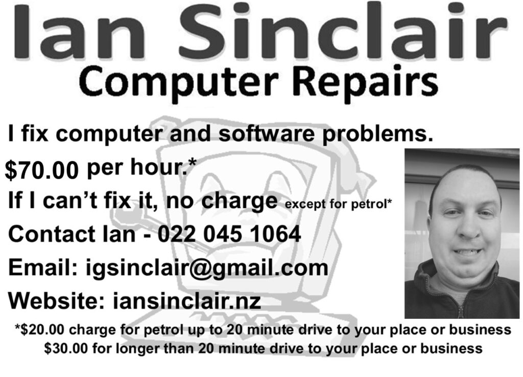 Ian Sinclair Computer repairs (flyer)